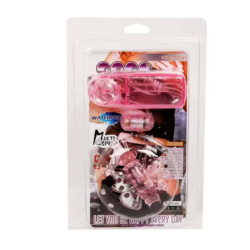 Стимулятор клитора вибро-«бабочка» на ремешках с пультом управления – розовый