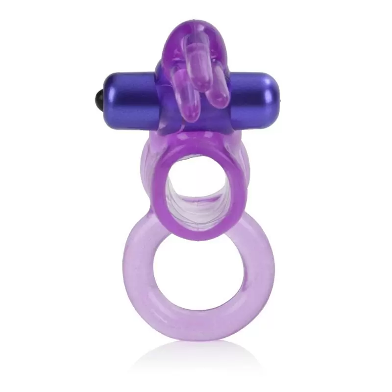 Кольцо Basic Essential Triple Tickler с вибрацией и петлей на мошонку – фиолетовый