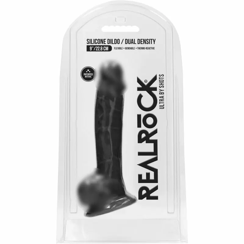 Реалистичный фаллоимитатор Realistic Cock With Scrotum, термореактивный, 22,8 см, черный