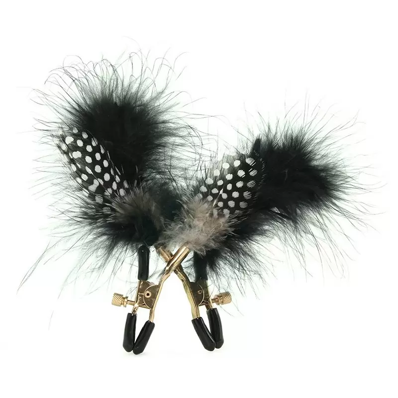 Зажимы для сосков Nipple Clamps с перьями – черные с золотом	