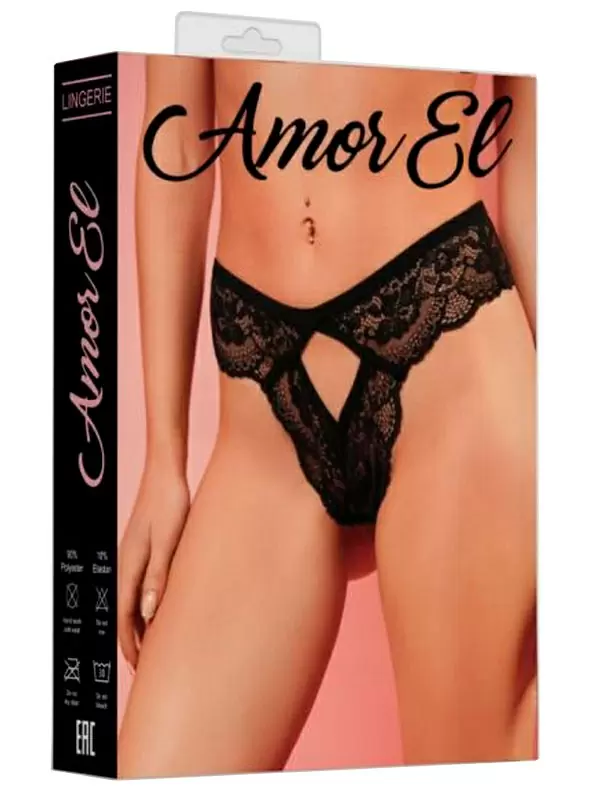 Черные ажурные трусики-танго с вырезами, размер S