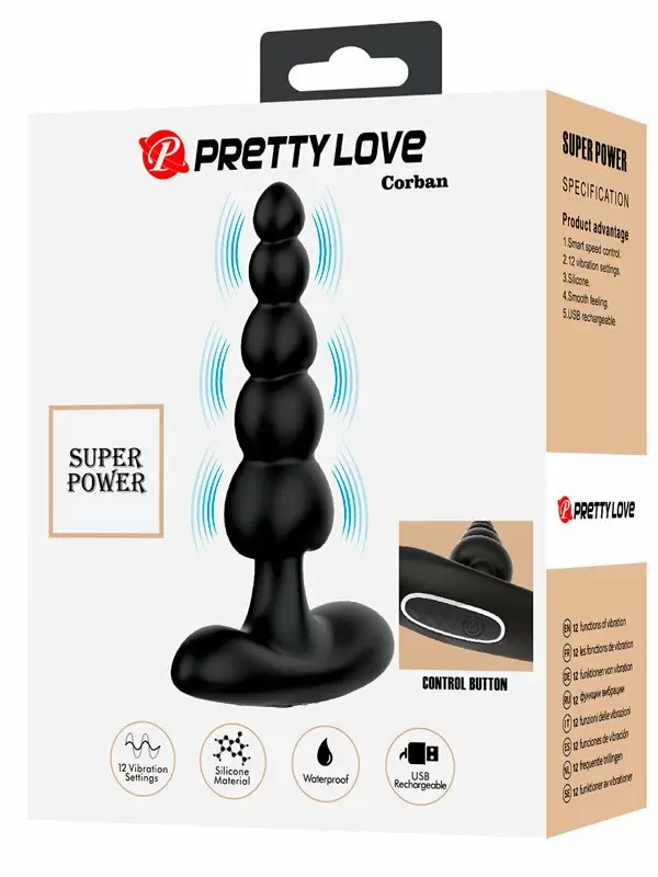 Гибкий анальный вибростимулятор Baile Corban, 5 бусин, 12 режимов, 12 см