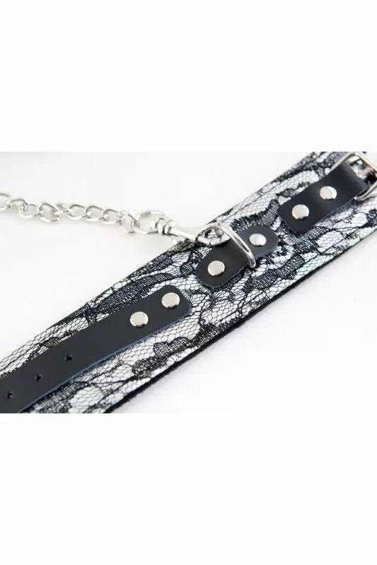 Кружевной набор ошейник и наручники TOYFA Marcus – серебристый