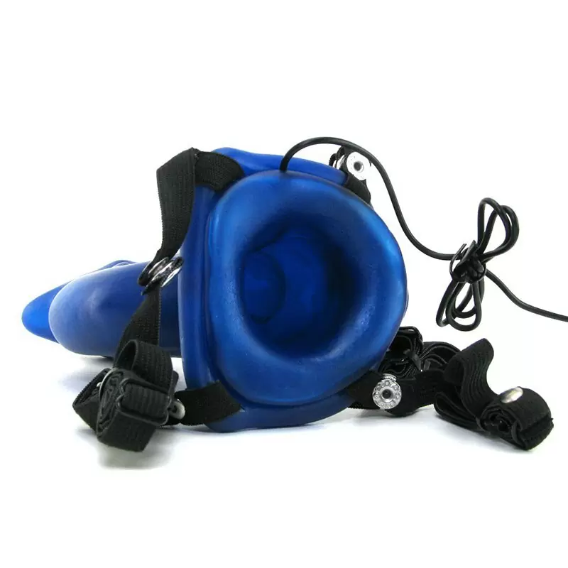 Полый страпон со стимуляторм клитора Dolphin Hollow Strap-On с вибрацией – синий