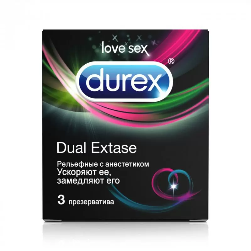 Презервативы Durex Dual Extase рельефные с анестетиком – 3 шт