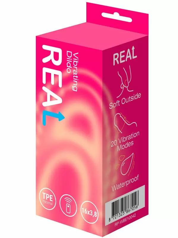 Реалистичный фаллоимитатор REAL, с пультом Д/У, 20 режимов, 21 см, ТПЕ