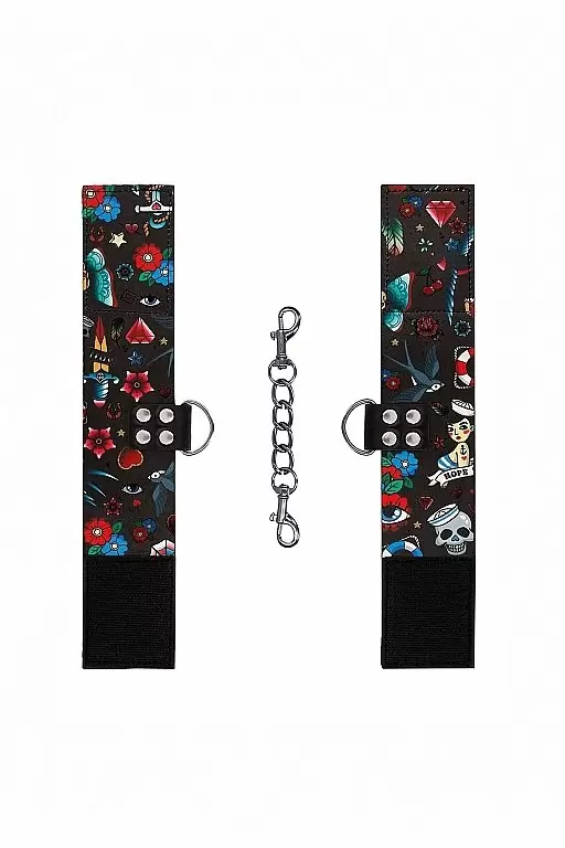 Наручники на цепочке Printed Hand Cuffs Old School Tattoo Style