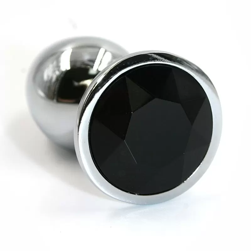 Большая алюминиевая анальная пробка Kanikule Large с кристаллом – серебристый с черным