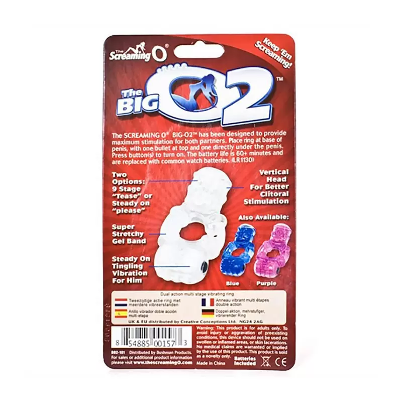 Эрекционное кольцо Screaming O - Big O 2 с двойной вибрацией – прозрачный