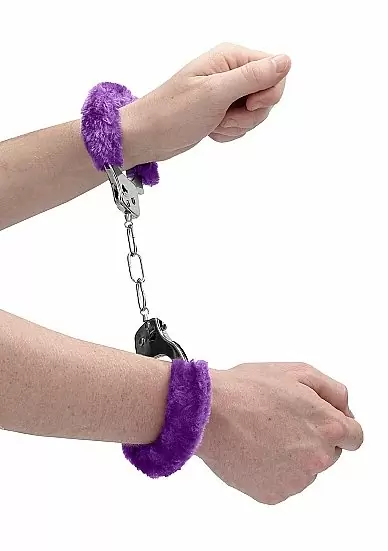 Металллический наручники с замком Furry Pleasure Handcuffs Purple