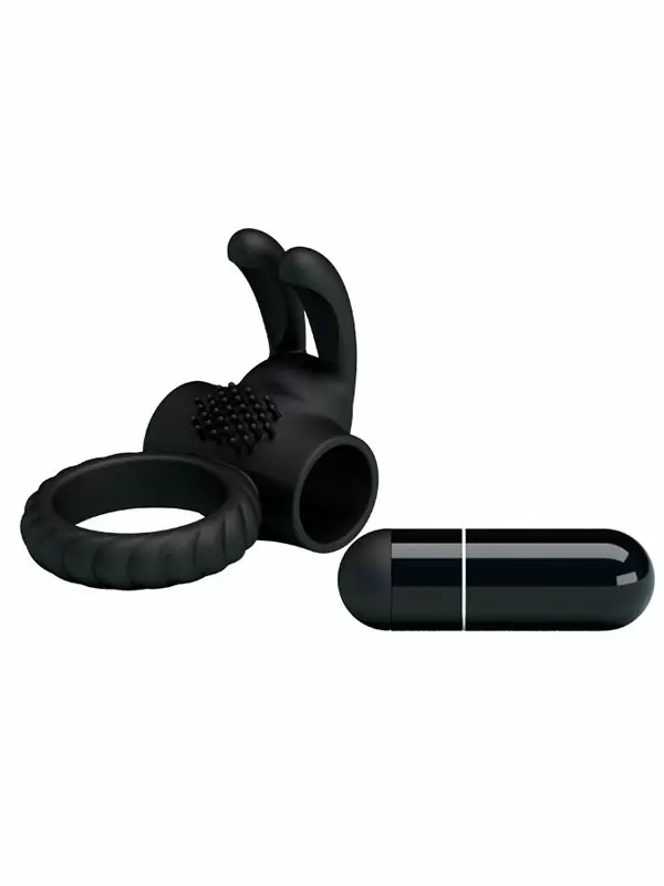 Эрекционное виброкольцо EUDORA с клиторальной щеточкой и ушками, 5,5 см, черный