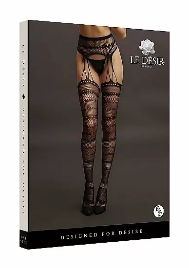 Элегантные чулки Shots toys Crotchless Cut-Out — крупная сетка, черные, размер S/L