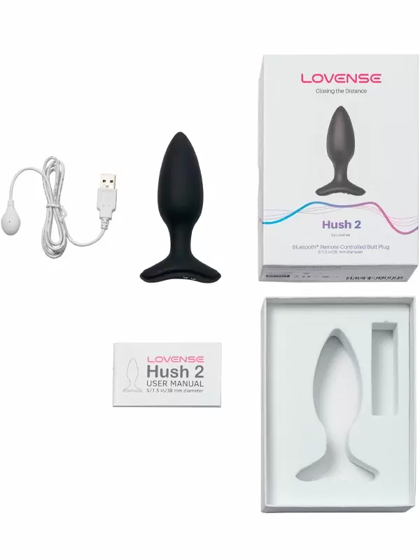 Инновационная анальная вибропробка, LOVENSE Hush 2, 14 см, управление через приложение, 7 режимов, размер S, черный