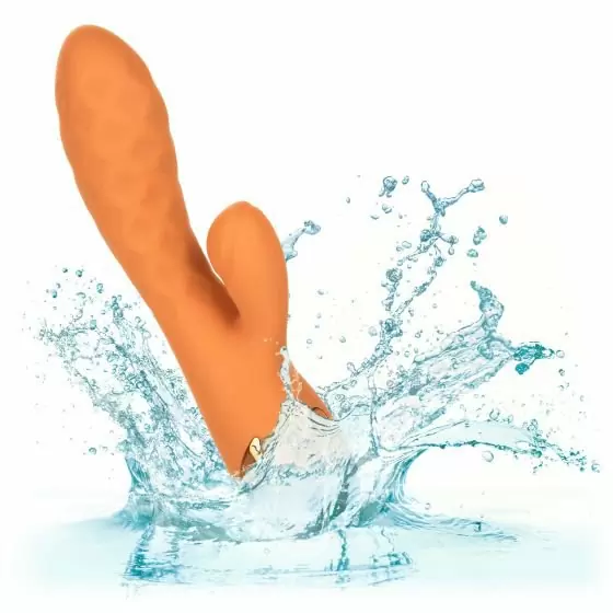 Рельефный вибратор-кролик Newport Beach Babe, с функцией «пульсирующее воздействие», 21,5 см, 10 режимов, оранжевый