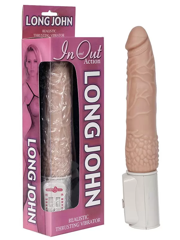Фаллоимитатор Long John с поступательным движением и вибрацией – телесный