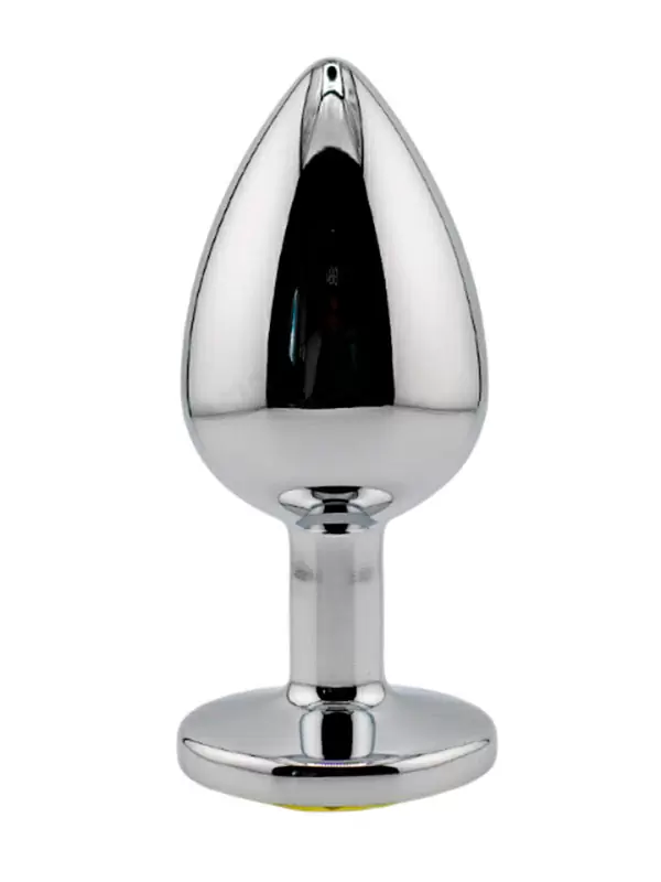 Серебристая анальная пробка с желтым кристаллом (Large) Kanikule