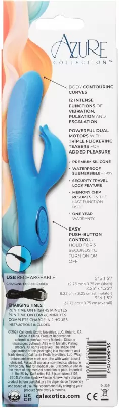 Изогнутый вибратор-кролик AZURE COLLECTION - FLUTTER G, 22,8 см, силикон, голубой