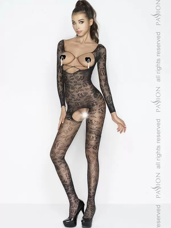 Комбинезон-сетка с открытой грудью Мираж (Passion) – черный