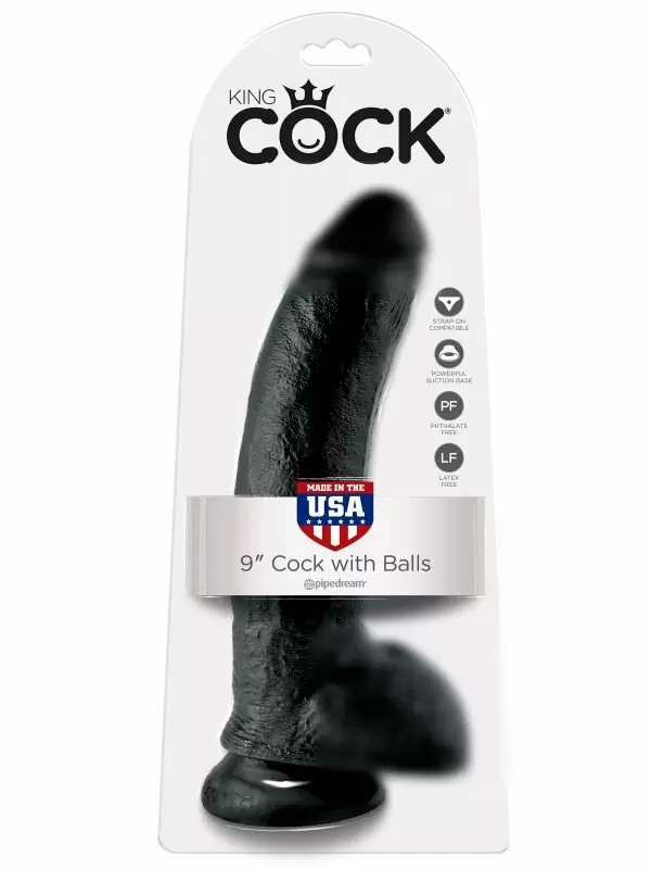 Реалистичный фаллоимитатор Pipedream King Cock 9 Cock with Balls, с мошонкой, 23 см, диаметр 5,1 см, черный