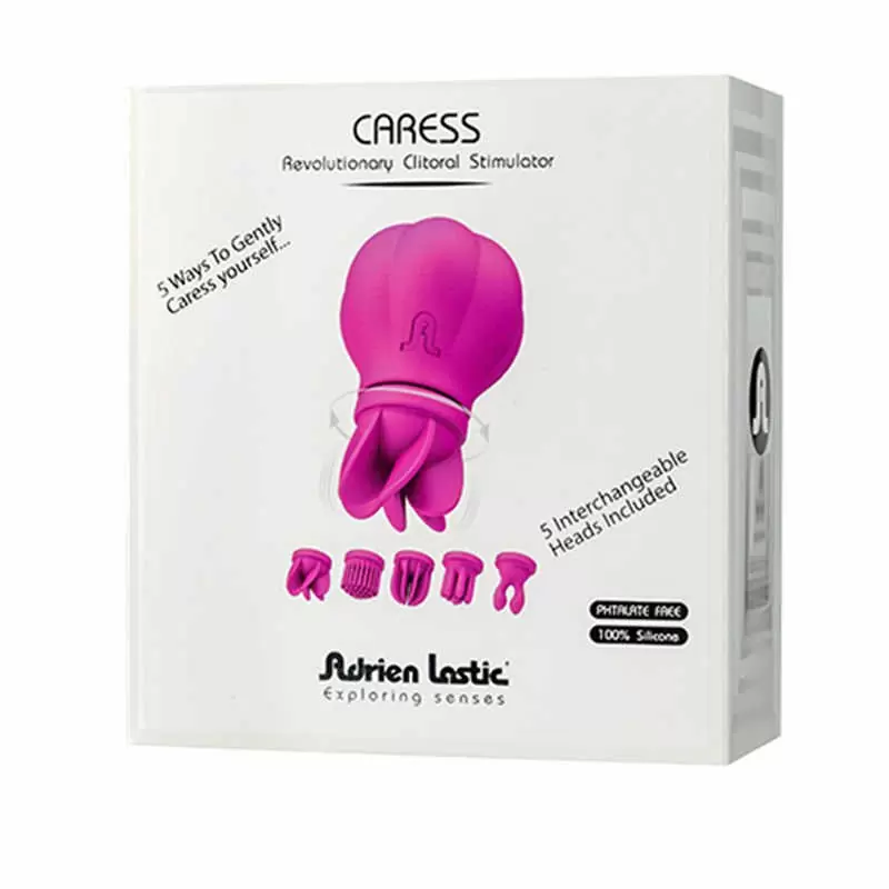 Стимулятор клитора и интимных зон Caress с 5-ю насадками - розовый