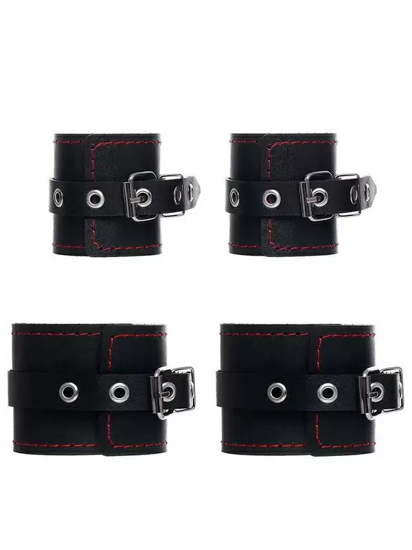 Комплект бондажный Pecado BDSM, 4 точки фиксации, распорка, наручники, оковы, натуральная кожа, черный