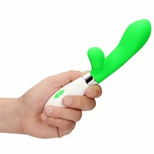 Изогнутый вибратор-кролик Achilles, 21 см, 10 режимов, зеленый