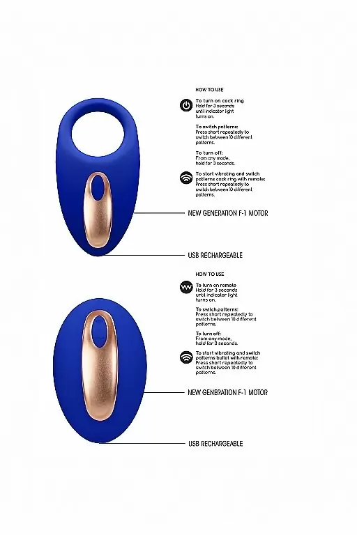Виброкольцо с вибропультом управления Poise (синий)
