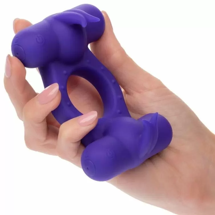 Перезаряжаемое эрекционное виброкольцо Silicone Rechargeable Triple Orgasm Enhancer, с двумя моторами, диаметр 3,25 см, фиолетовый