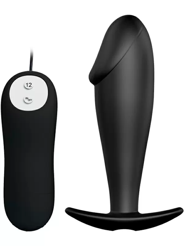 Реалистичная анальная вибропробка Pretty Love, 10 см, 12 режимов, с проводным пультом, черный