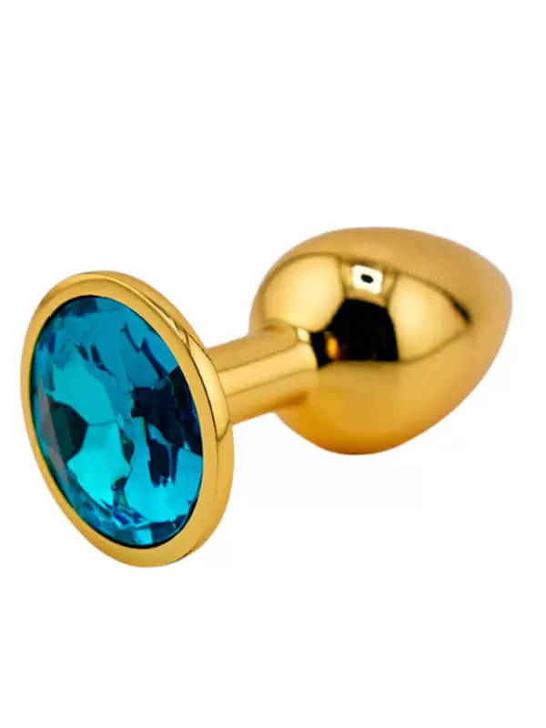 Маленькая алюминиевая анальная пробка Kanikule Small с кристаллом – золотистый с голубым