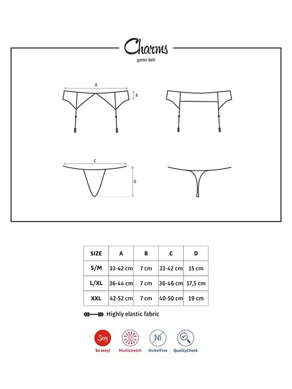 Черный пояс для чулок с кружевной вставкой и стринги Charms (Obsessive) – L/XL