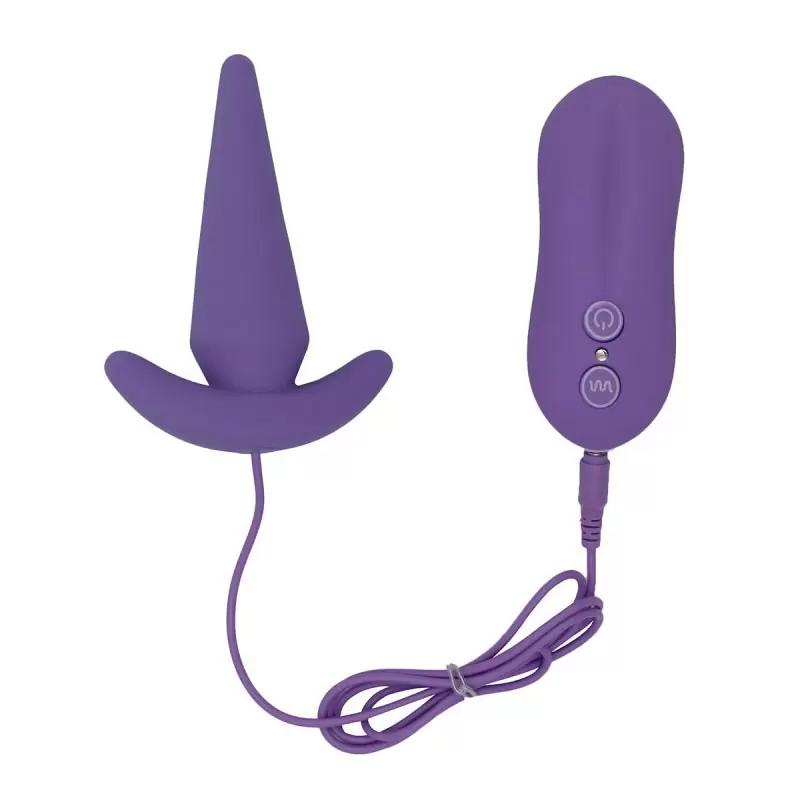 Анальная пробка с вибрацией на проводном пульте управления Tower – фиолетовый
