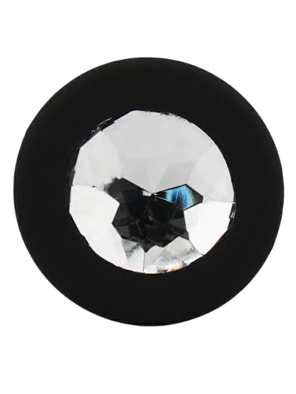 Средняя силиконовая анальная пробка Kanikule Medium с кристаллом – черный с прозрачным