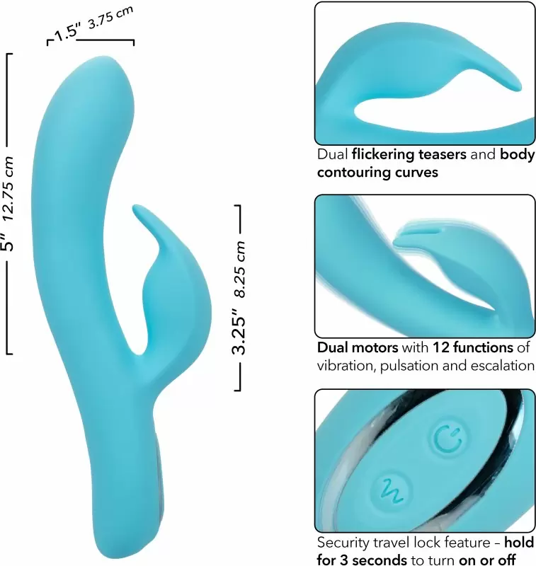 Изогнутый вибратор-кролик AZURE COLLECTION - BUNNY G, 22,8 см, силикон, голубой