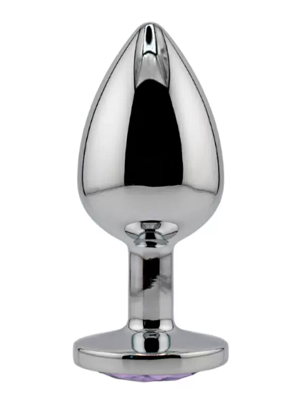 Серебряная анальная пробка с нежно-фиолетовым кристаллом (Large)