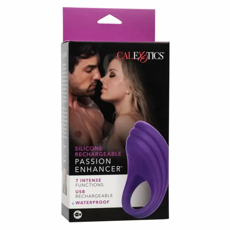 Ребристое эрекционное виброкольцо Silicone Rechargeable Passion Enhancer, 10 режимов, диаметр 2,5 см, фиолетовый
