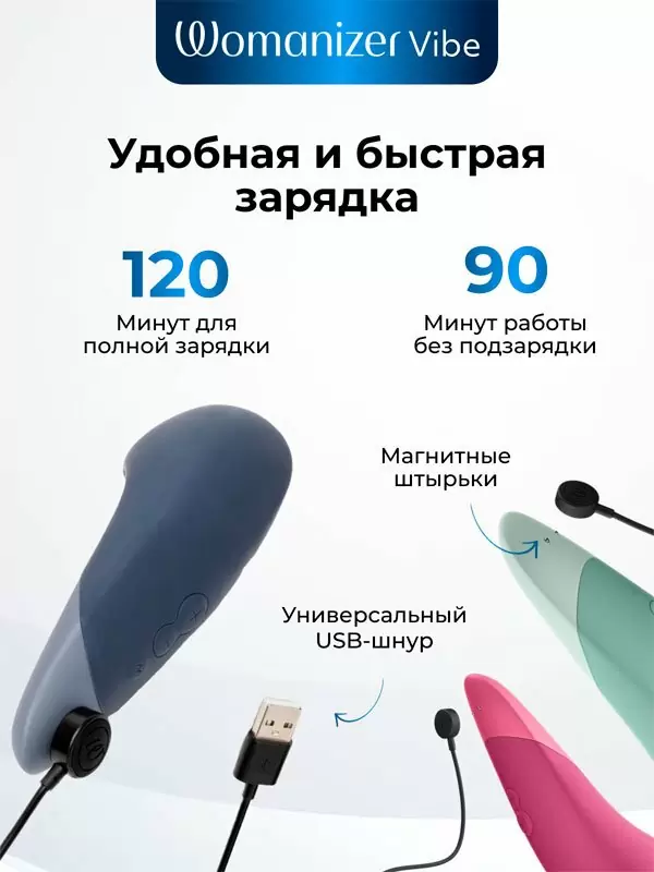 Стимулятор клитора Womanizer Vibe, 10 скоростей, технология UltraWave Vibration, цвет шалфей