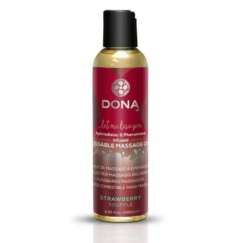 Массажное масло для оральных ласк Dona Let Me Kiss You со вкусом клубничного суфле – 125 мл