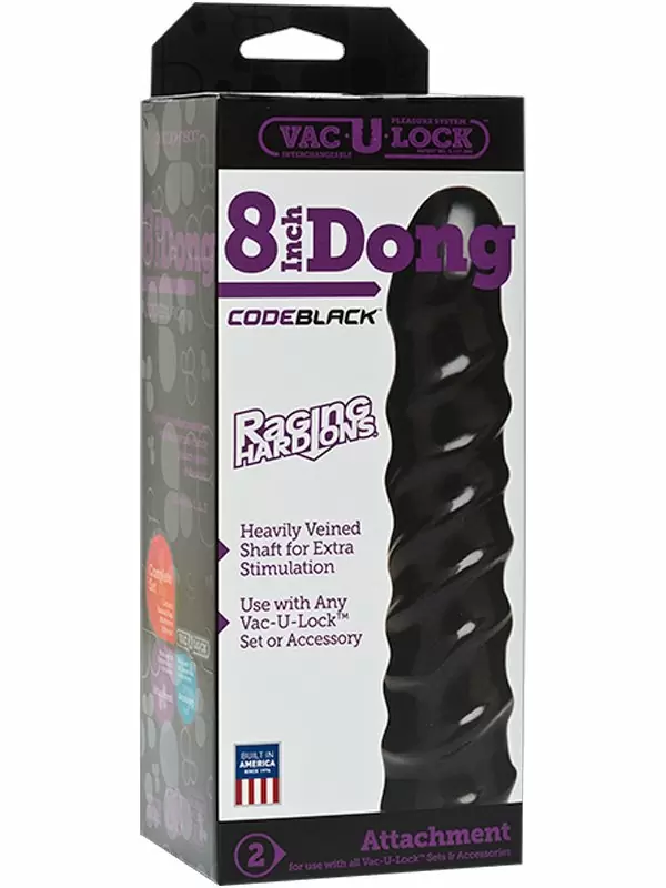 Рельефная насадка фаллоимитатор Vac-U-Lock CodeBlack, 20 см, со спиральным рельефом, черный