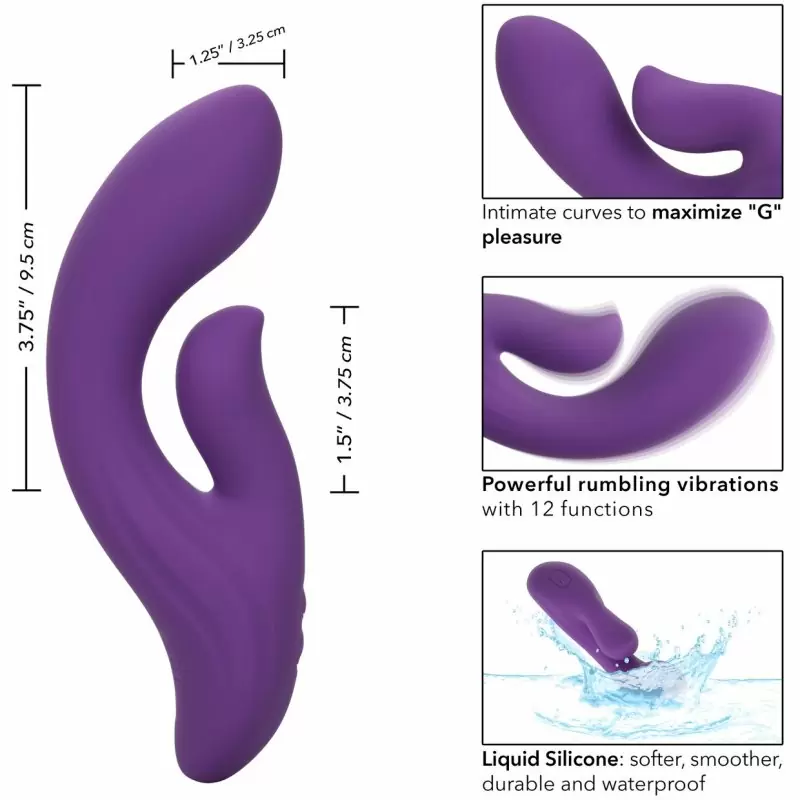 Изогнутый вибратор-кролик Stella Liquid Silicone Dual Pleaser, 17,25 см, силикон, фиолетовый