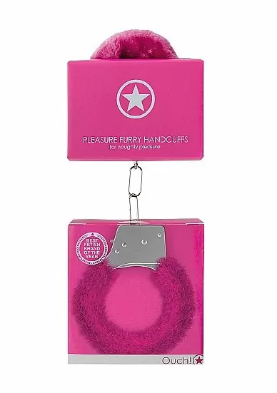 Металллический наручники с замком Furry Pleasure Handcuffs Pink