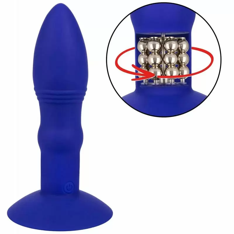 Компактная анальная вибропробка Eclipse, с ротацией, 14 см, силикон, синий 