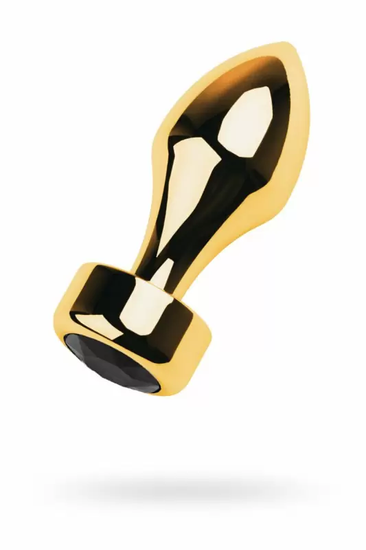Большая металлическая анальная втулка TOYFA Metal с кристаллом цвета турмалина - золотистый с черным