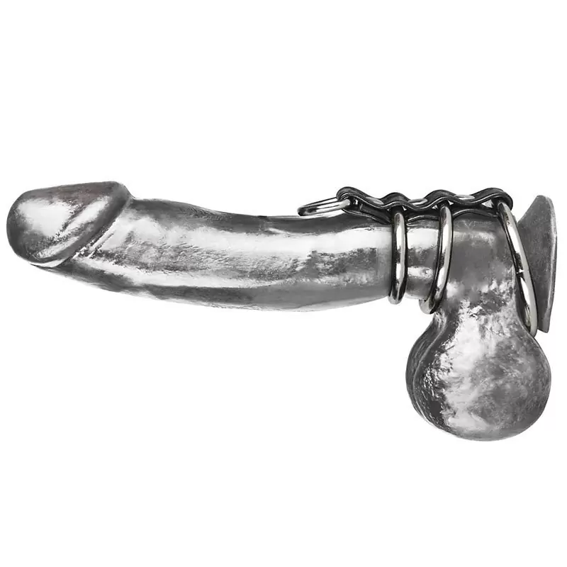 Хомут на пенис из трех металлических колец 3 Ring Gates Of Hell с кольцом для поводка