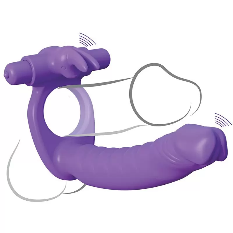 Эрекционное кольцо Double Penetrator Rabbit для двойного проникновения – фиолетовый