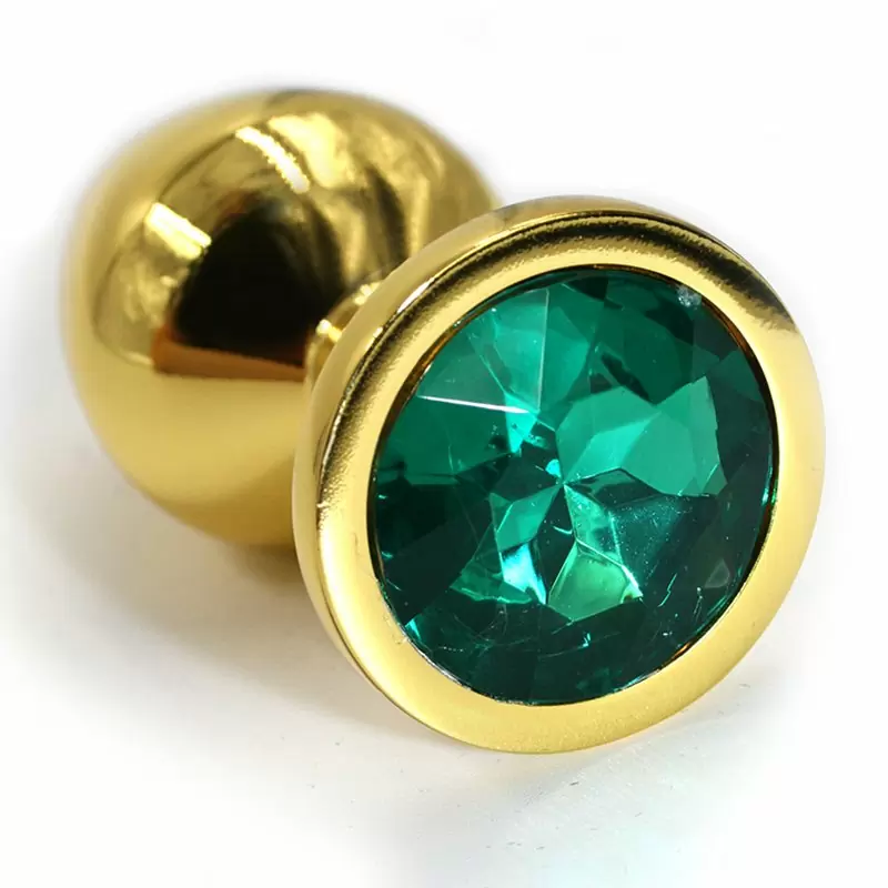 Средняя алюминиевая анальная пробка Kanikule Medium с кристаллом – золотистый с изумрудным