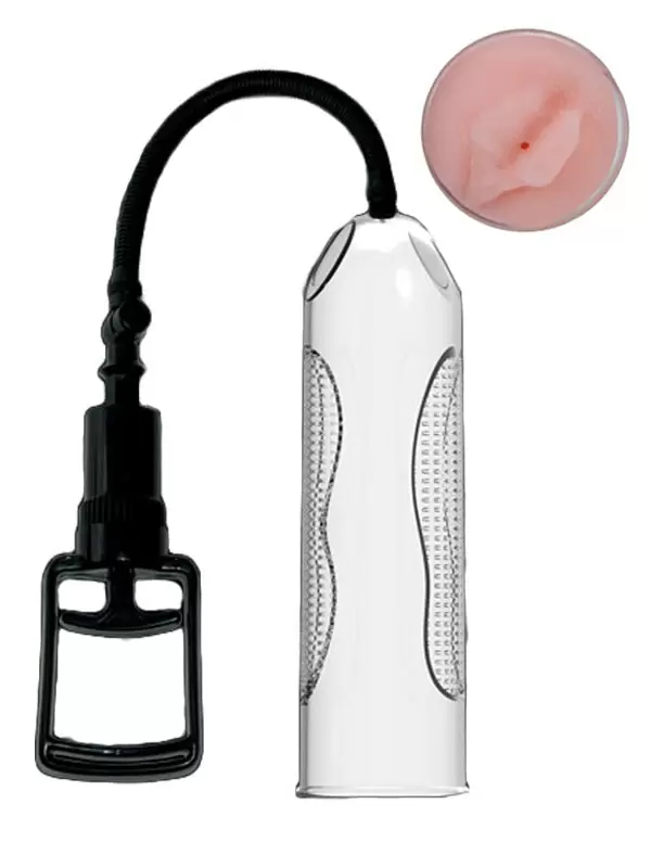 Вакуумная помпа Penis Enlargement Pump с насадкой в виде вагины – прозрачный с черным