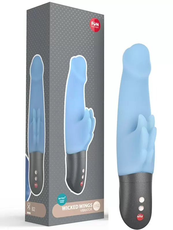 Рельефный вибратор-кролик Fun Factory Wicked Wings, 6 режимов, 19,8 см, силикон, голубой