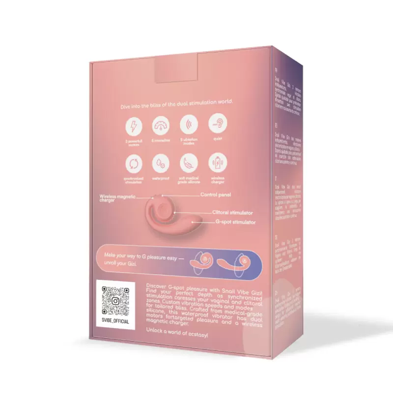 Анатомический вибратор SVibe GIZI, непрерывная стимуляция, 2 мотора, 5 режимов работы, персиковый