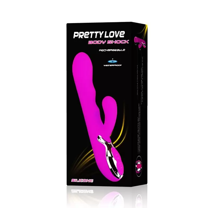 Вибратор двойного действия Body Shock с волнистым стволом, работающий от касания – пурпурный